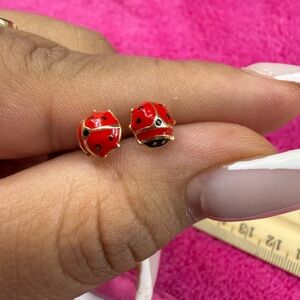 Red Ladybug Stud Earrings 14k solid gold
